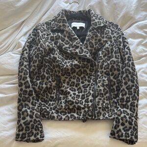 cupcakes & cashmere Leopard-Print Moto Jacket in Neutral Tones